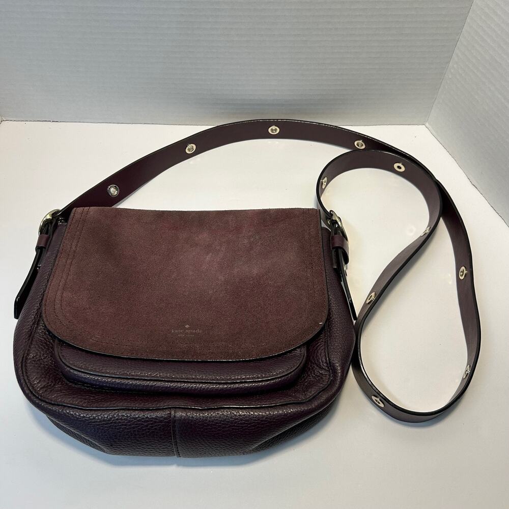 Kate Spade NY Plum Leather‎ Suede Crossbody Shoulder Bag